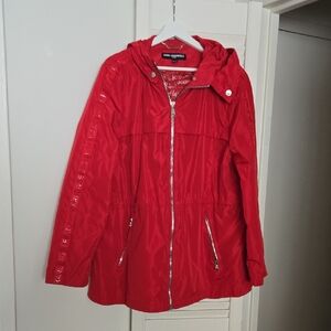 Women's Karl Lagerfeld Red Hooded Utility Jacket with Zip Pockets Size XL